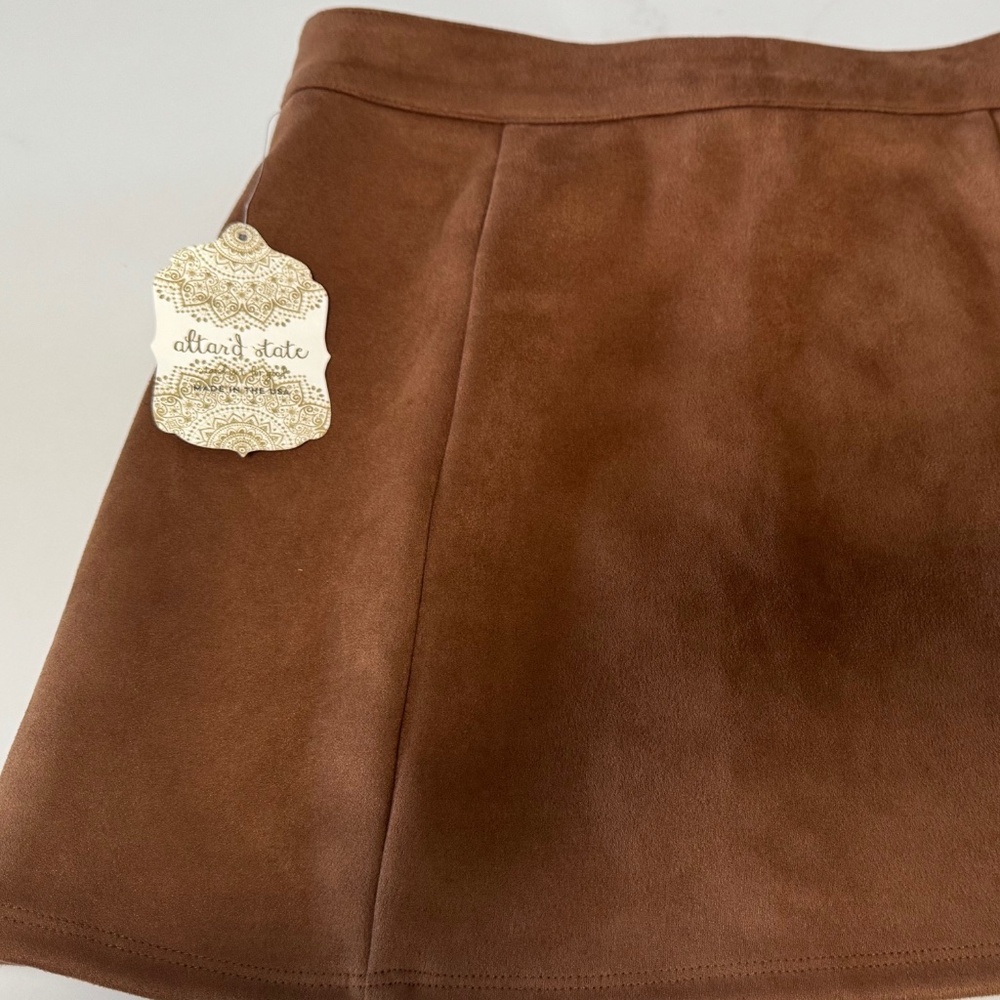Altar'd State Brown Faux Suede Mini Skirt - Picture 2 of 11